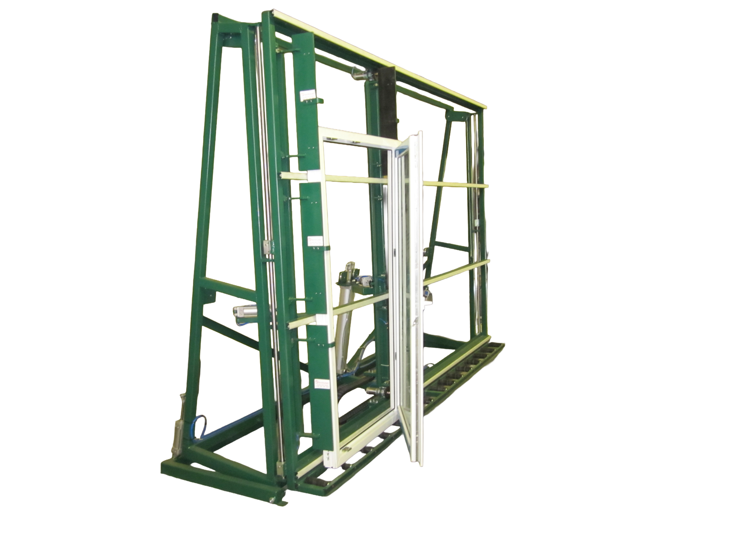 Glazing and Squaring Rack with Pneumatic Clamps, Lift, and Tilt (to 90 degrees)
